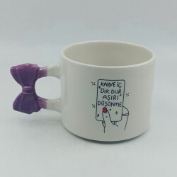 KAHVE İÇ DİK DUR-KURDELE KUPA - MOR SAP - 