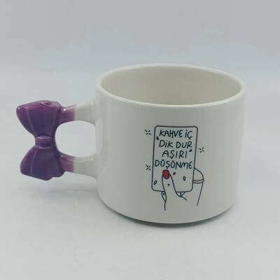 KAHVE İÇ DİK DUR-KURDELE KUPA - MOR SAP - 1