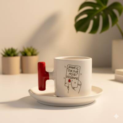 KAHVE İÇ DİK DUR-T TÜRK KAHVESİ FİNCANI - KIRMIZI SAP - 1