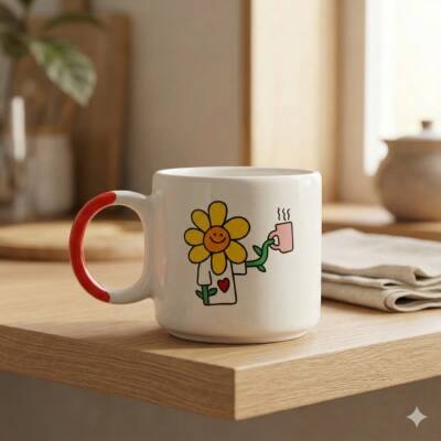 KAHVE TUTAN ÇİÇEK-D KUPA - TURUNCU SAP - 1