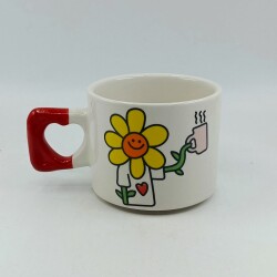 KAHVE TUTAN ÇİÇEK-KALP KUPA - KIRMIZI SAP - 