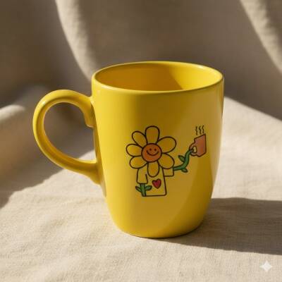 KAHVE TUTAN ÇİÇEK-OVAL KUPA - SARI SAP SARI GÖVDE SARI İÇ - 1