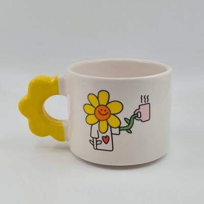 KAHVE TUTAN ÇİÇEK-PAPATYA KUPA - SARI SAP - 1