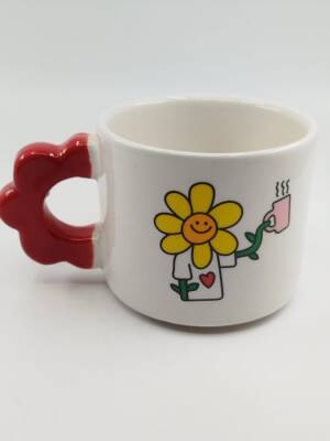 KAHVE TUTAN ÇİÇEK-PAPATYA KUPA - TURUNCU SAP - 1