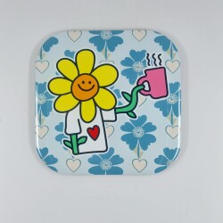 KAHVE TUTAN ÇİÇEK-PARLAK BARDAK ALTLIĞI - TEKLİ - 