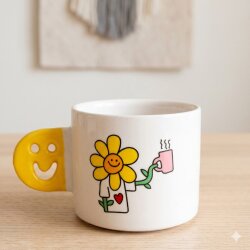 KAHVE TUTAN ÇİÇEK-SMİLE KUPA - SARI SAP - 
