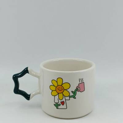 KAHVE TUTAN ÇİÇEK-YILDIZ KUPA - YEŞİL SAP - 1