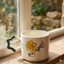 KAHVE TUTAN ÇİÇEK-YILDIZ KUPA - YEŞİL SAP - 