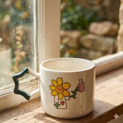 KAHVE TUTAN ÇİÇEK-YILDIZ KUPA - YEŞİL SAP - 1