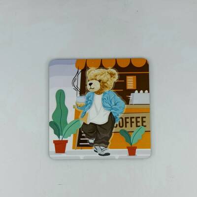 KAHVELİ AYICIK-AHŞAP BARDAK ALTLIĞI - TEKLİ - 1