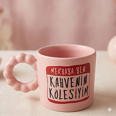 KAHVENİN KÖLESİYİM-PRENSES KUPA - PEMBE GÖVDE PEMBE SAP - 1