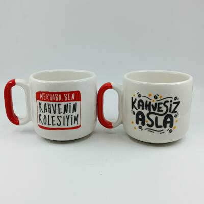 KAHVESİZ ASLA & KAHVENİN KÖLESİYİM-İKİLİ ARYA ÇAY - RENKLİ SAP - 1