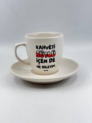 KAHVEYİ SÜTLÜ İÇEN DE NE-KLASİK TÜRK KAHVESİ FİNCANI - TRANSPARAN GÖVDE - 1