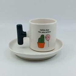 KAKTÜS OLSAM YİNE SANA-T TÜRK KAHVESİ FİNCANI - YEŞİL SAP - 