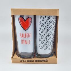 KALBİNİ DİNLE & S*KTİR ET-İKİLİ RAKI BARDAĞI - ŞEFFAF - 