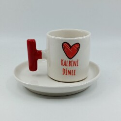 KALBİNİ DİNLE-T TÜRK KAHVESİ FİNCANI - KIRMIZI SAP - 