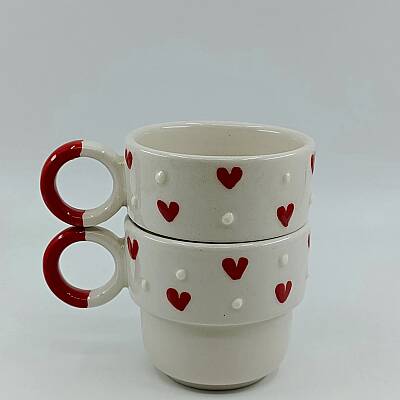 KALP BEYAZ BENEK - 3D-İKİLİ PUNTO ESPRESSO - KIRMIZI HALKA KULP - 1