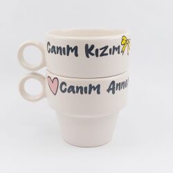 KALP CANIM ANNEM & CANIM KIZIM KURDELE-İKİLİ ESPRESSO BARDAĞI - TRANSPARAN - 1