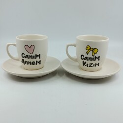 KALP CANIM ANNEM & CANIM KIZIM KURDELE-İKİLİ TÜRK KAHVESİ FİNCANI - TRANSPARAN - 