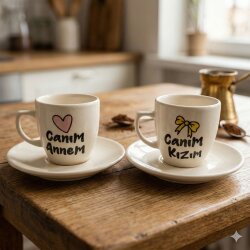 KALP CANIM ANNEM & CANIM KIZIM KURDELE-İKİLİ TÜRK KAHVESİ FİNCANI - TRANSPARAN - 