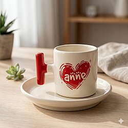 KALPLİ ANNE-T TÜRK KAHVESİ FİNCANI - KIRMIZI SAP - 