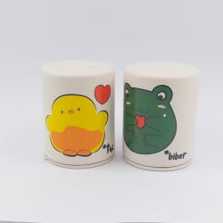 KALPLİ KURBAĞA & CİVCİV-SİLİNDİR SERAMİK TUZLUK & BİBERLİK - TRANSPARAN - 