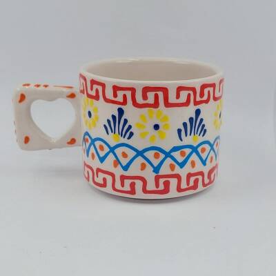 KARELİ KIRMIZI ETNİK DESEN - 3D-KALP KUPA - 3D - 1