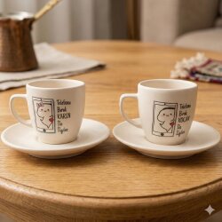 KARINLA İLGİLEN & KOCANLA İLGİLEN-İKİLİ TÜRK KAHVESİ FİNCANI - TRANSPARAN - 