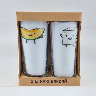 KAVUN & BEYAZ PEYNİR-İKİLİ RAKI BARDAĞI - ŞEFFAF - 1