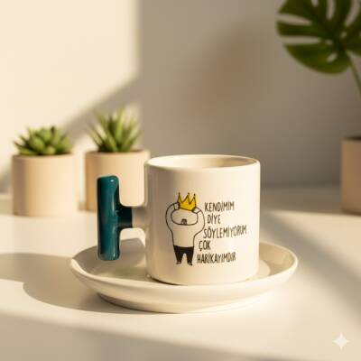 KENDİMİM DİYE SÖYLEMİYORUM-TAÇLI-T TÜRK KAHVESİ FİNCANI - YEŞİL SAP - 1