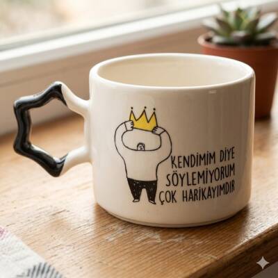 KENDİMİM DİYE SÖYLEMİYORUM-TAÇLI-YILDIZ KUPA - SİYAH SAP - 1