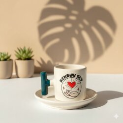 KENDİNİ SEV-T TÜRK KAHVESİ FİNCANI - SİYAH SAP - 