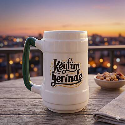 KEYFİM YERİNDE-SERAMİK BİRA BARDAĞI - YEŞİL SAP - 1