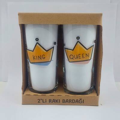 KİNG -TAÇLI & QUEEN-TAÇLI-İKİLİ RAKI BARDAĞI - ŞEFFAF - 1