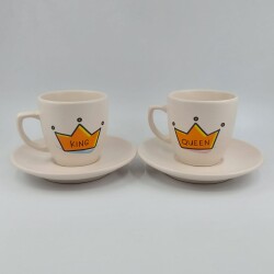 KİNG -TAÇLI & QUEEN-TAÇLI-İKİLİ TÜRK KAHVESİ FİNCANI - TRANSPARAN - 
