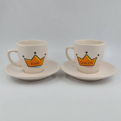 KİNG -TAÇLI & QUEEN-TAÇLI-İKİLİ TÜRK KAHVESİ FİNCANI - TRANSPARAN - 1