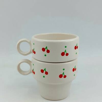 KİRAZ PATTERN-İKİLİ ESPRESSO BARDAĞI - TRANSPARAN - 1