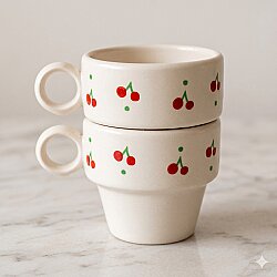 KİRAZ PATTERN-İKİLİ ESPRESSO BARDAĞI - TRANSPARAN - 
