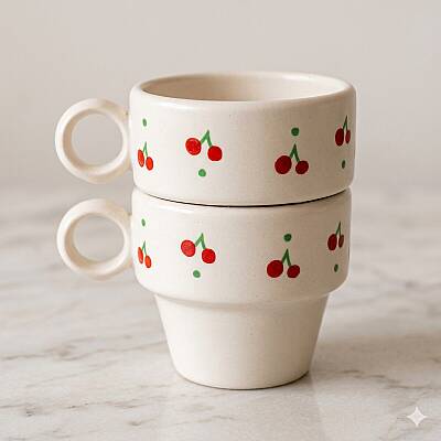 KİRAZ PATTERN-İKİLİ ESPRESSO BARDAĞI - TRANSPARAN - 1