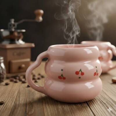 KİRAZ PATTERN-KOVAN KUPA - PEMBE SAP PEMBE GÖVDE - 1