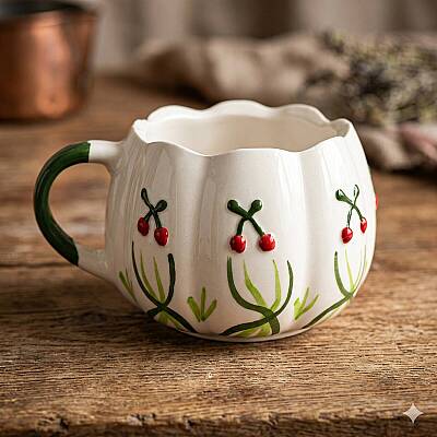 KİRAZ VE ÇİMEN - 3D-ÇİÇEK KUPA - 3D - 1