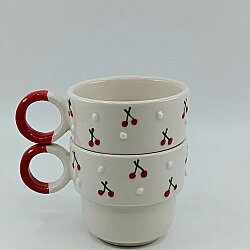 KİRAZLAR - 3D-İKİLİ PUNTO ESPRESSO - KIRMIZI HALKA KULP - 