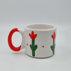 KIRMIZI ÇİÇEK -3D-3D KABARTMA KUPA - 3d - 