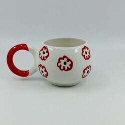 KIRMIZI EL ÇİZİMİ ÇİÇEKLER - 3D-BALONCUK KUPA - 3D - 