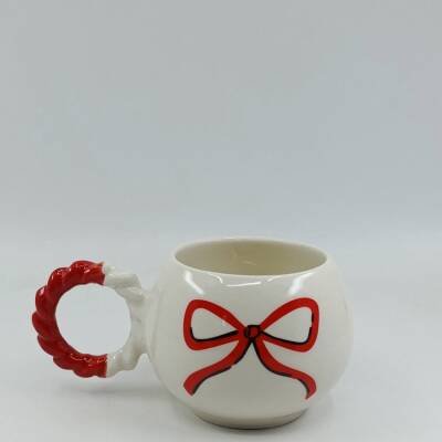 KIRMIZI EL ÇİZİMİ KURDELE-ÖRGÜLÜ BALONCUK KUPA - KIRMIZI SAP - 1