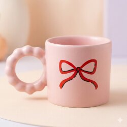 KIRMIZI EL ÇİZİMİ KURDELE-PRENSES KUPA - PEMBE GÖVDE PEMBE SAP - 