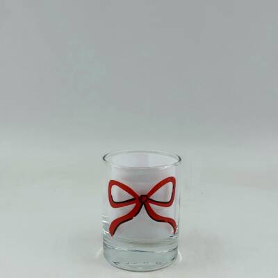 KIRMIZI EL ÇİZİMİ KURDELE-SHOT BARDAĞI - ŞEFFAF - 1