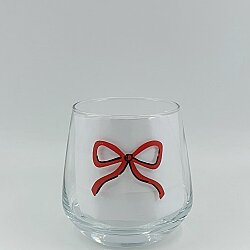 KIRMIZI EL ÇİZİMİ KURDELE-VİSKİ BARDAĞI - ŞEFFAF - 