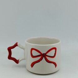 KIRMIZI EL ÇİZİMİ KURDELE-YILDIZ KUPA - KIRMIZI SAP - 