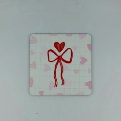 KIRMIZI KALP KURDELE-AHŞAP BARDAK ALTLIĞI - TEKLİ - 